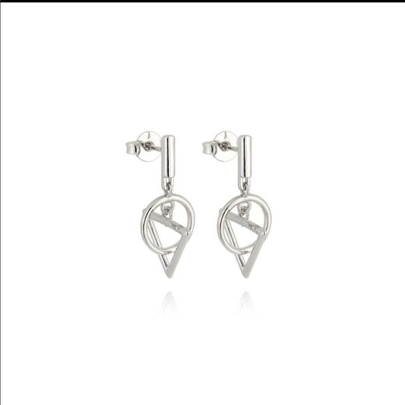 WHITE RHODIUM PLATED LINK EARRING - Picture 1 of 4